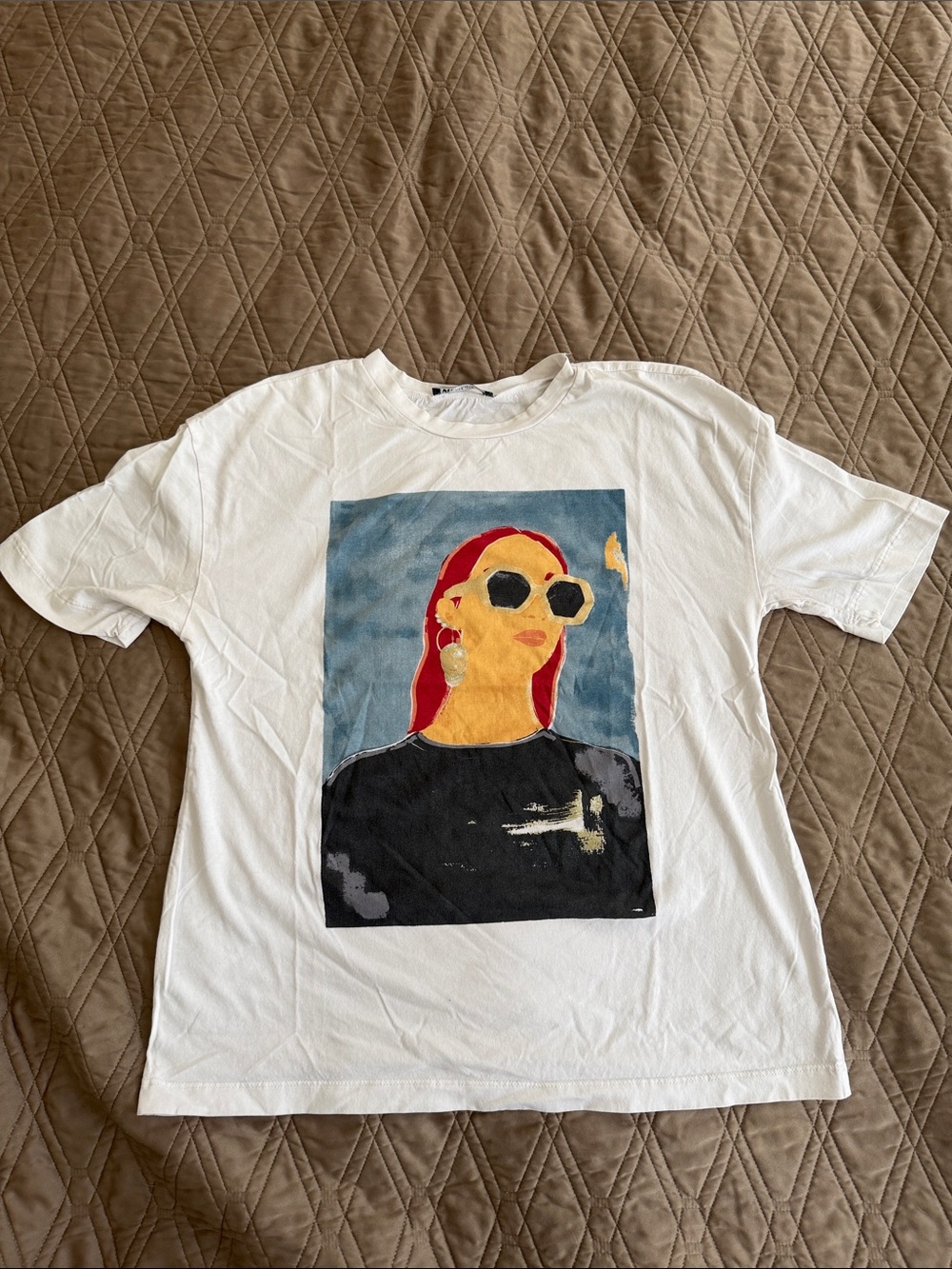 Zara White Tee with Red-Haired Portrait and Black Shades